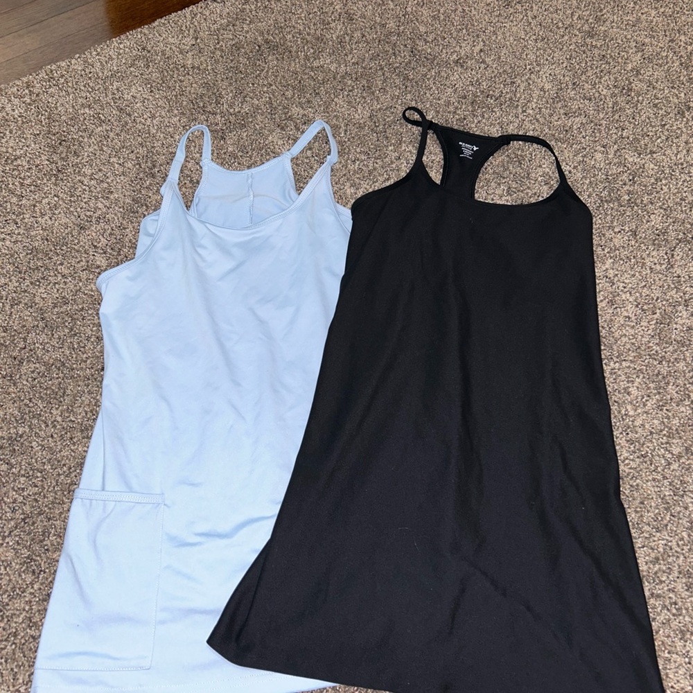Black and Light Blue Tank Athletic Dresses